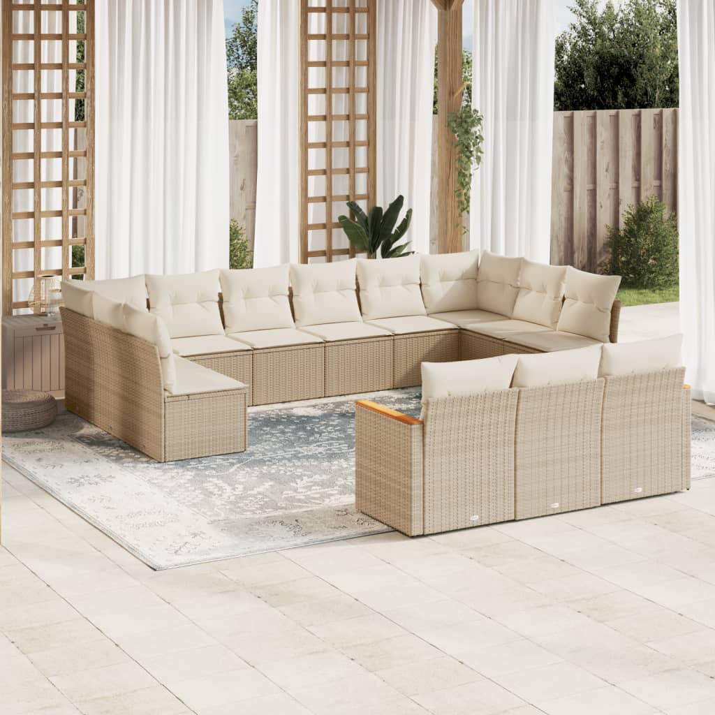 vidaXL Set sofás de jardín con cojines 13 pzas ratán sintético beige