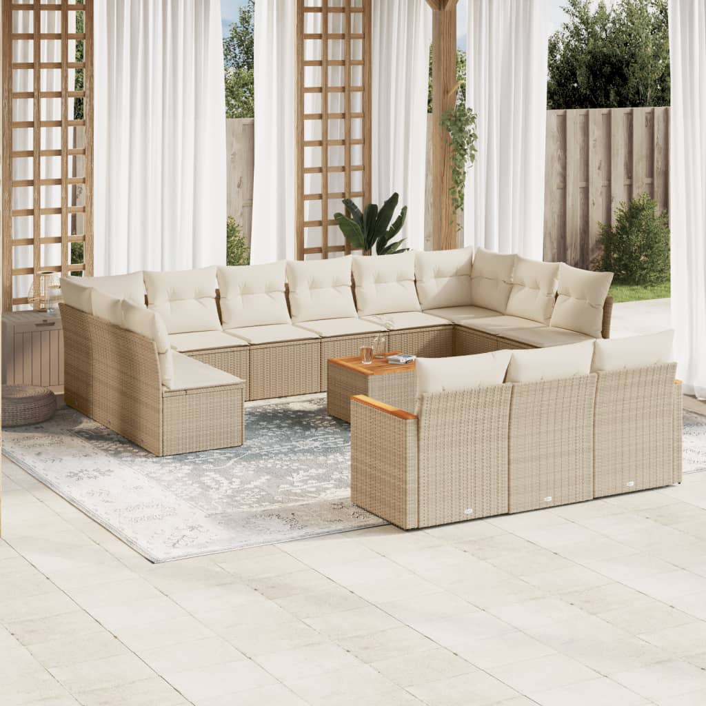 vidaXL Set sofás de jardín 14 pzas con cojines ratán sintético beige