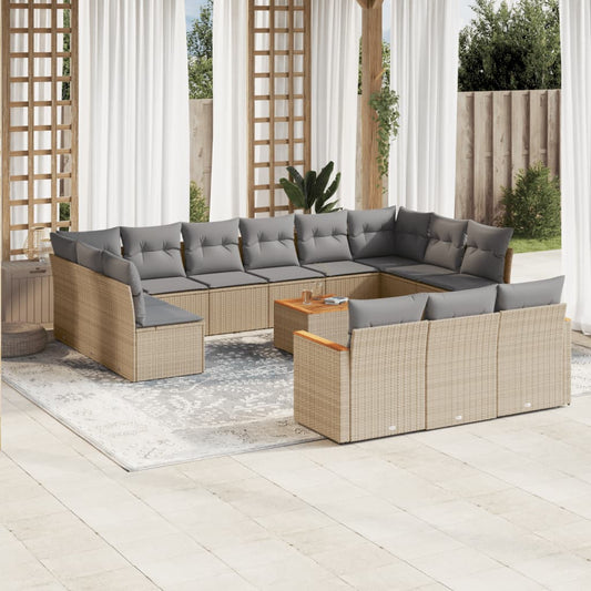 vidaXL Set sofás de jardín 14 pzas con cojines ratán sintético beige