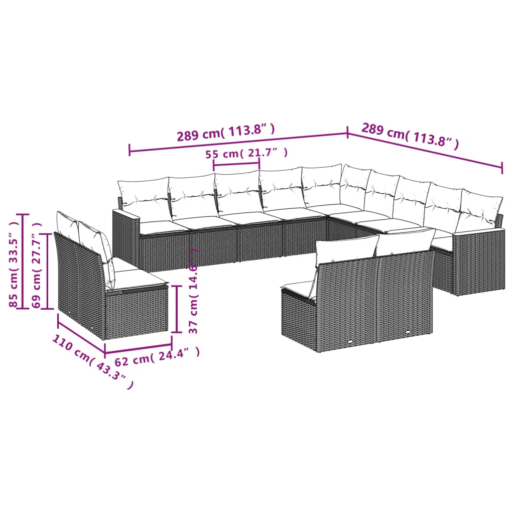 vidaXL Set sofás de jardín con cojines 13 pzas ratán sintético beige