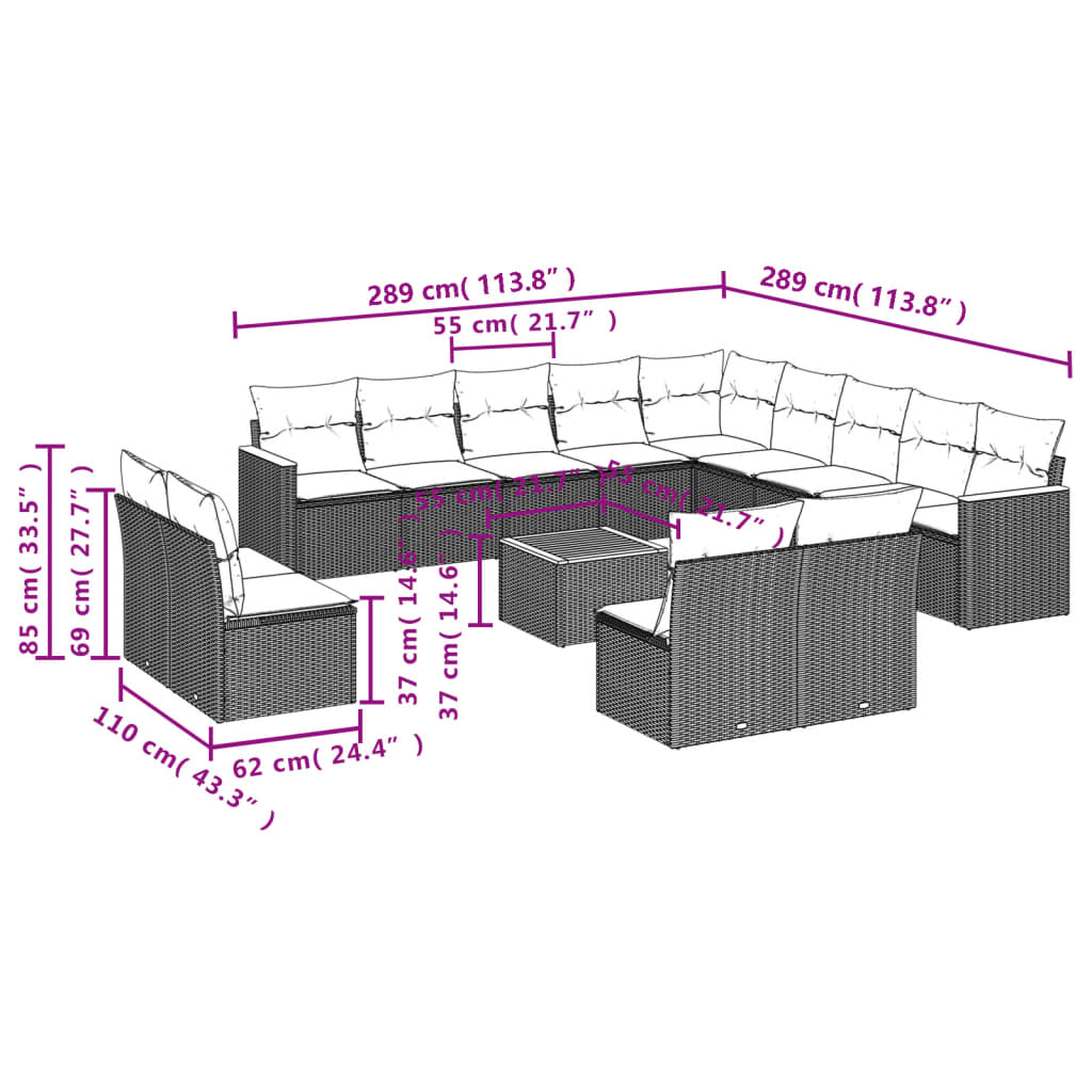 vidaXL Set sofás de jardín 14 pzas con cojines ratán sintético beige