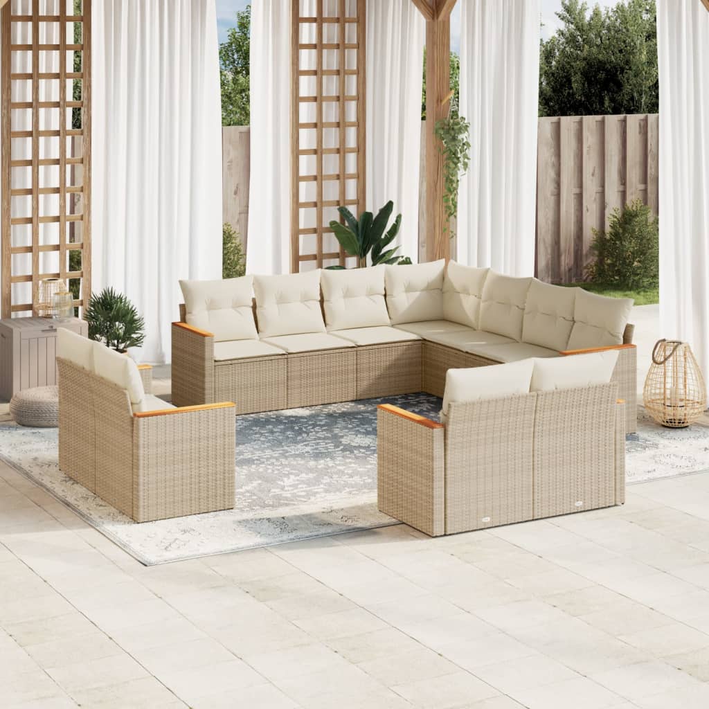 vidaXL Set de sofás de jardín 11pzas con cojines ratán sintético beige