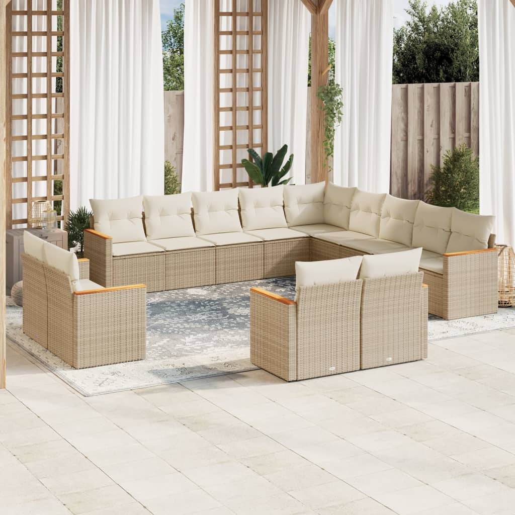 vidaXL Set sofás de jardín con cojines 13 pzas ratán sintético beige