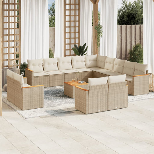 vidaXL Set sofás de jardín 14 pzas con cojines ratán sintético beige