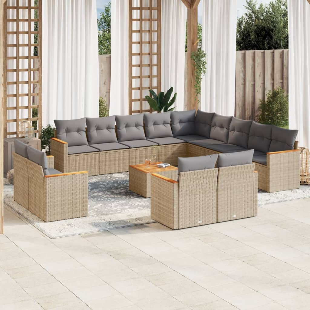 vidaXL Set sofás de jardín 14 pzas con cojines ratán sintético beige