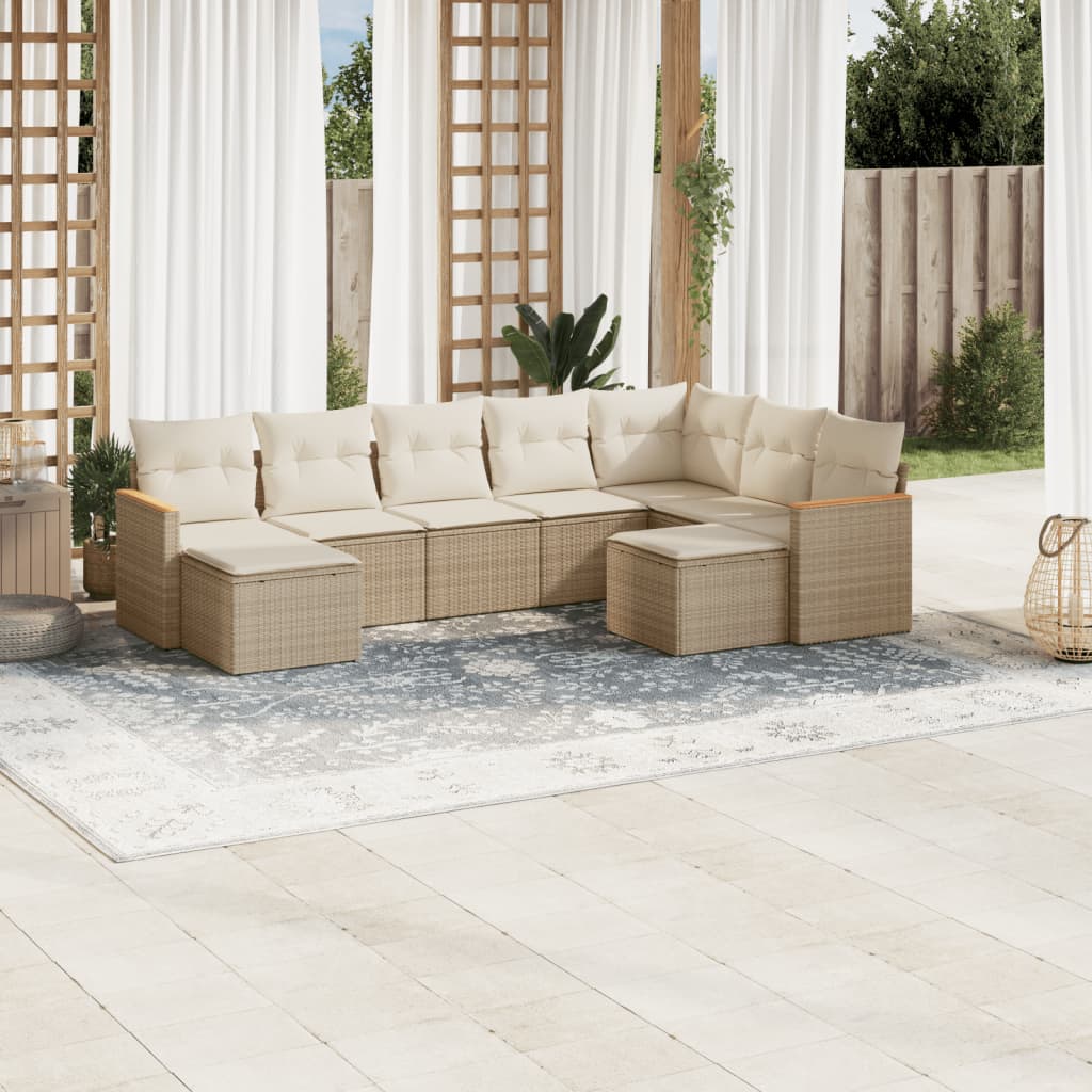 vidaXL Set de sofás de jardín 9 pzas con cojines ratán sintético beige