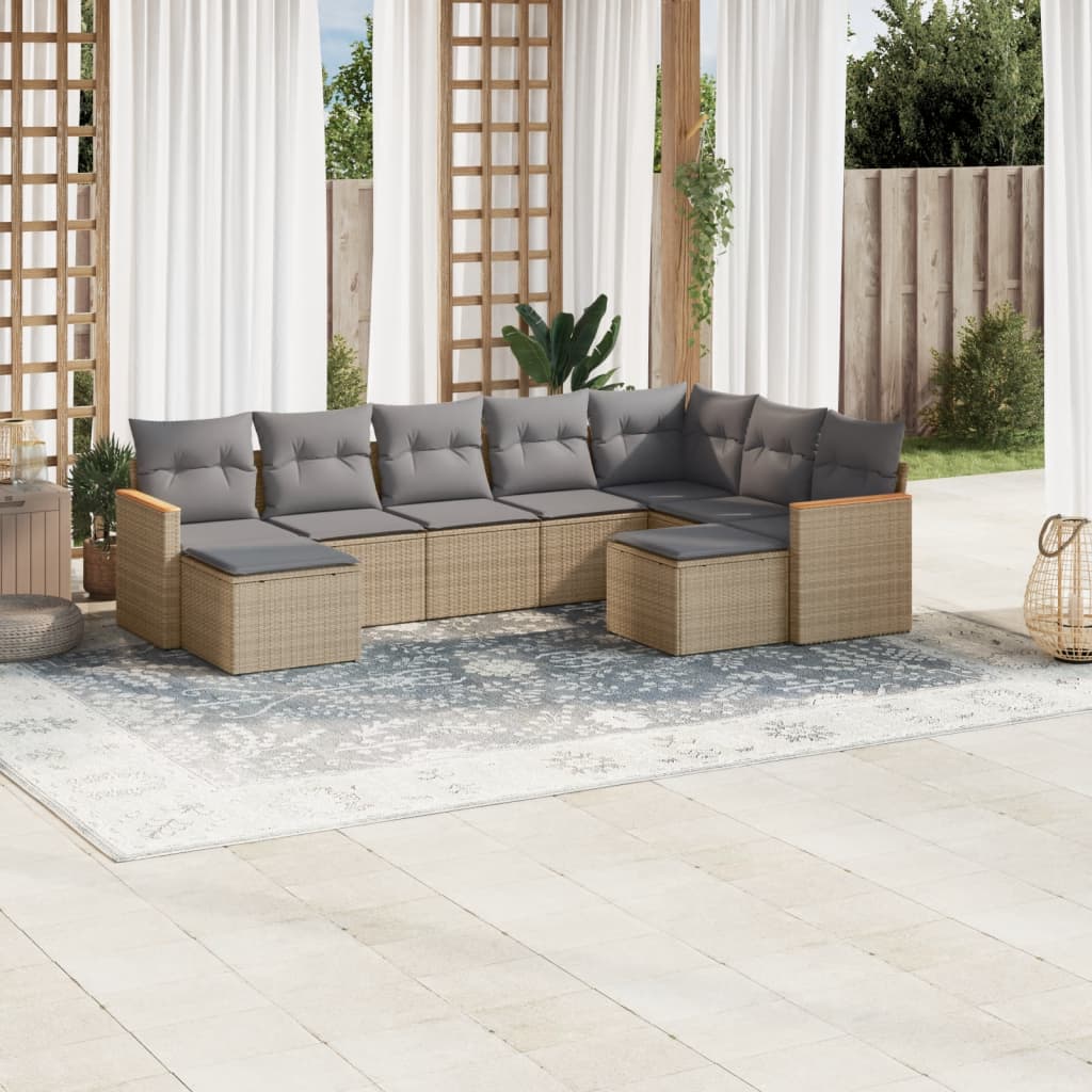 vidaXL Set de sofás de jardín 9 pzas con cojines ratán sintético beige