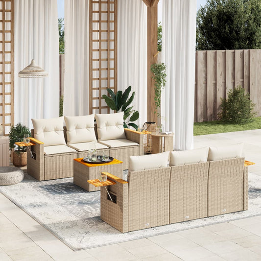 vidaXL Set sofás de jardín 7 piezas y cojines ratán sintético beige