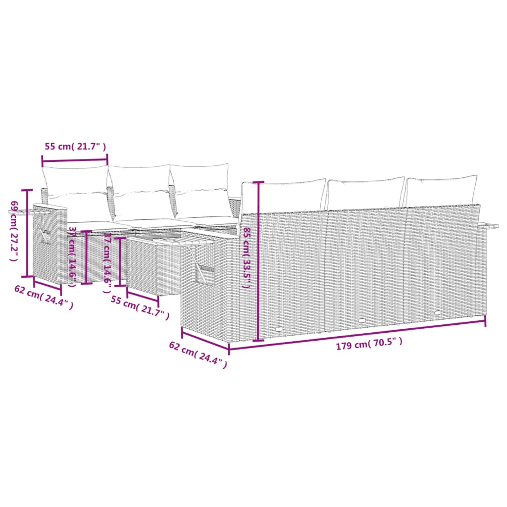 vidaXL Set de sofás de jardín 7 piezas con cojines ratán PE gris