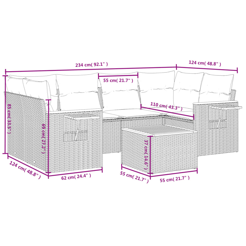 vidaXL Set sofás de jardín 7 piezas y cojines ratán sintético beige