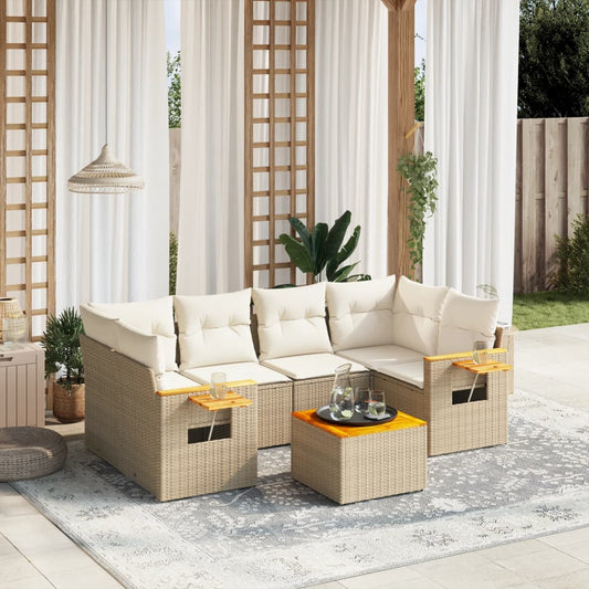 vidaXL Set sofás de jardín 7 piezas y cojines ratán sintético beige