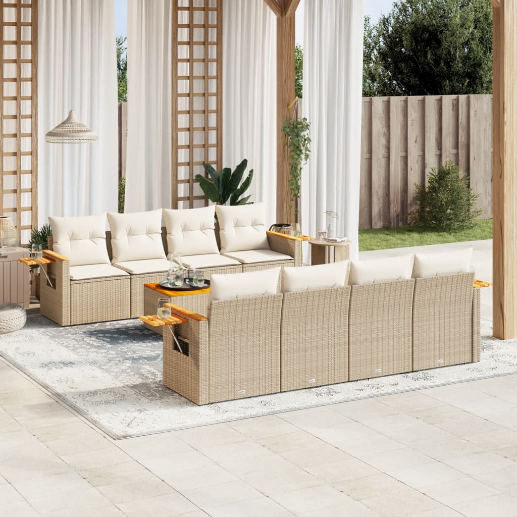 vidaXL Set de sofás de jardín 9 pzas con cojines ratán sintético beige