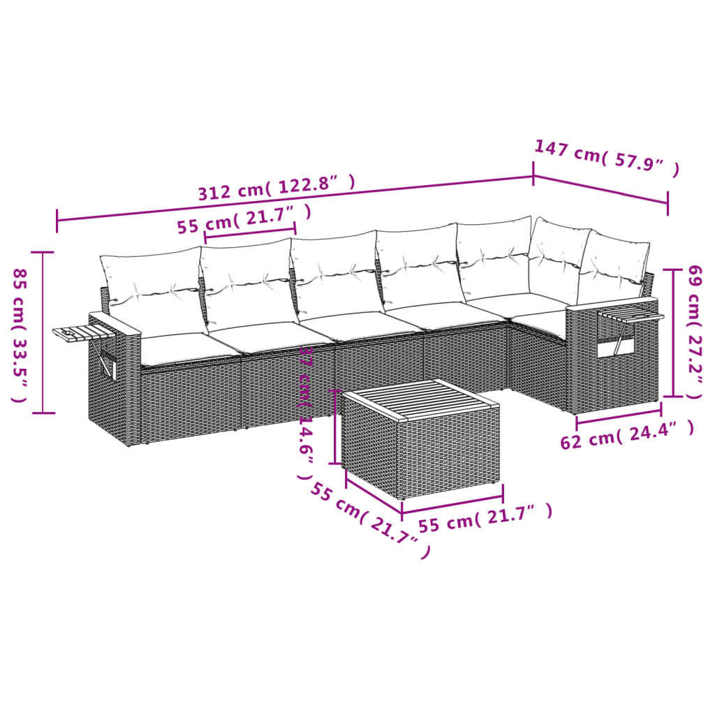 vidaXL Set sofás de jardín 7 piezas y cojines ratán sintético beige