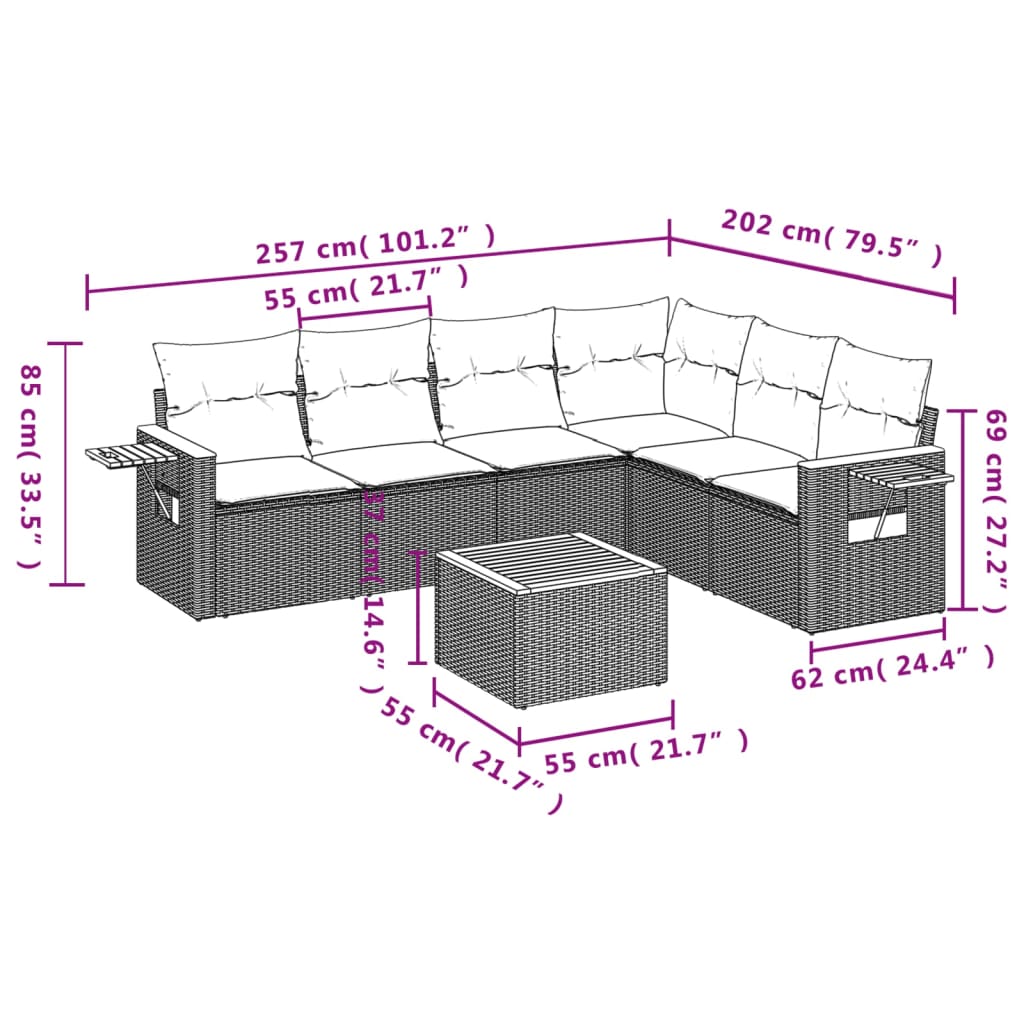 vidaXL Set sofás de jardín 7 piezas y cojines ratán sintético beige