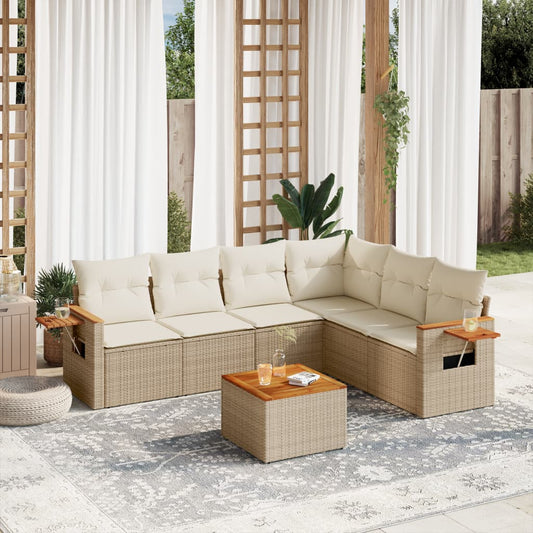 vidaXL Set sofás de jardín 7 piezas y cojines ratán sintético beige