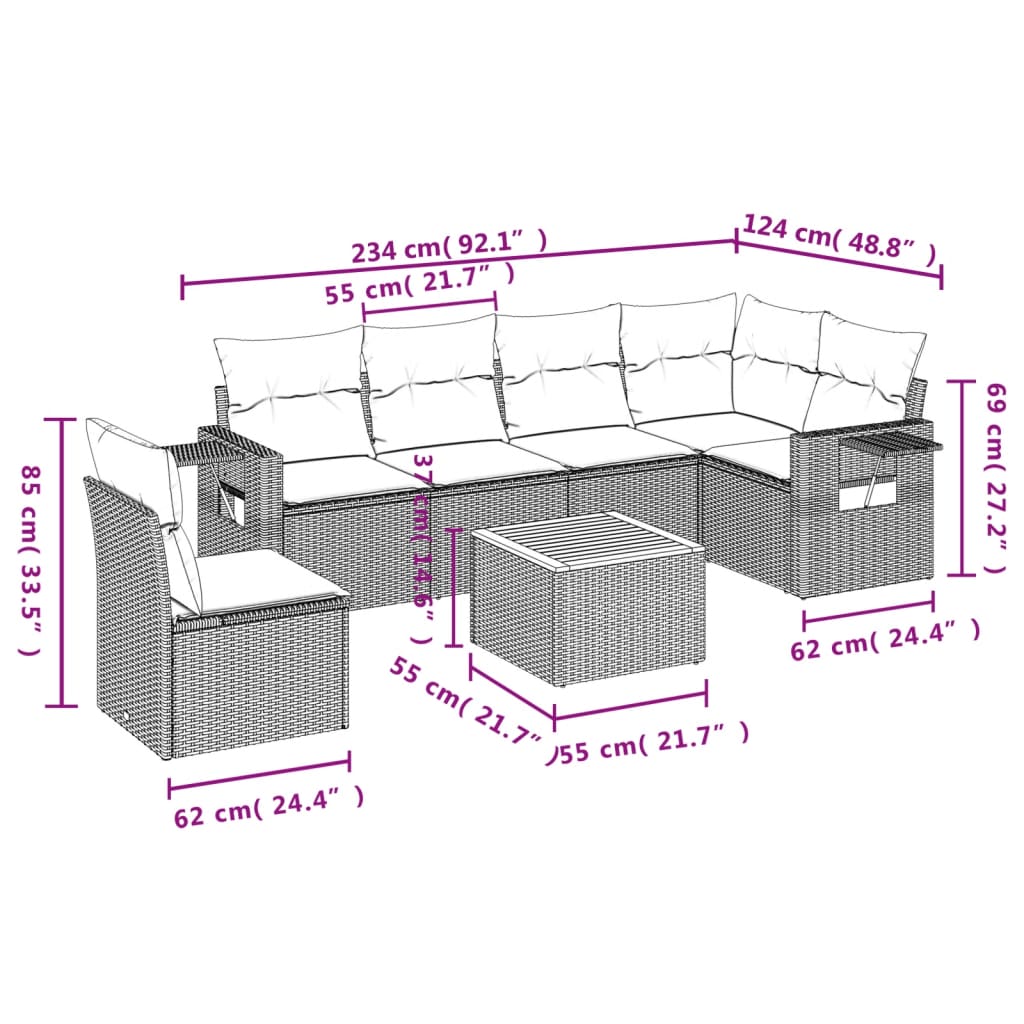 vidaXL Set sofás de jardín 7 piezas y cojines ratán sintético beige