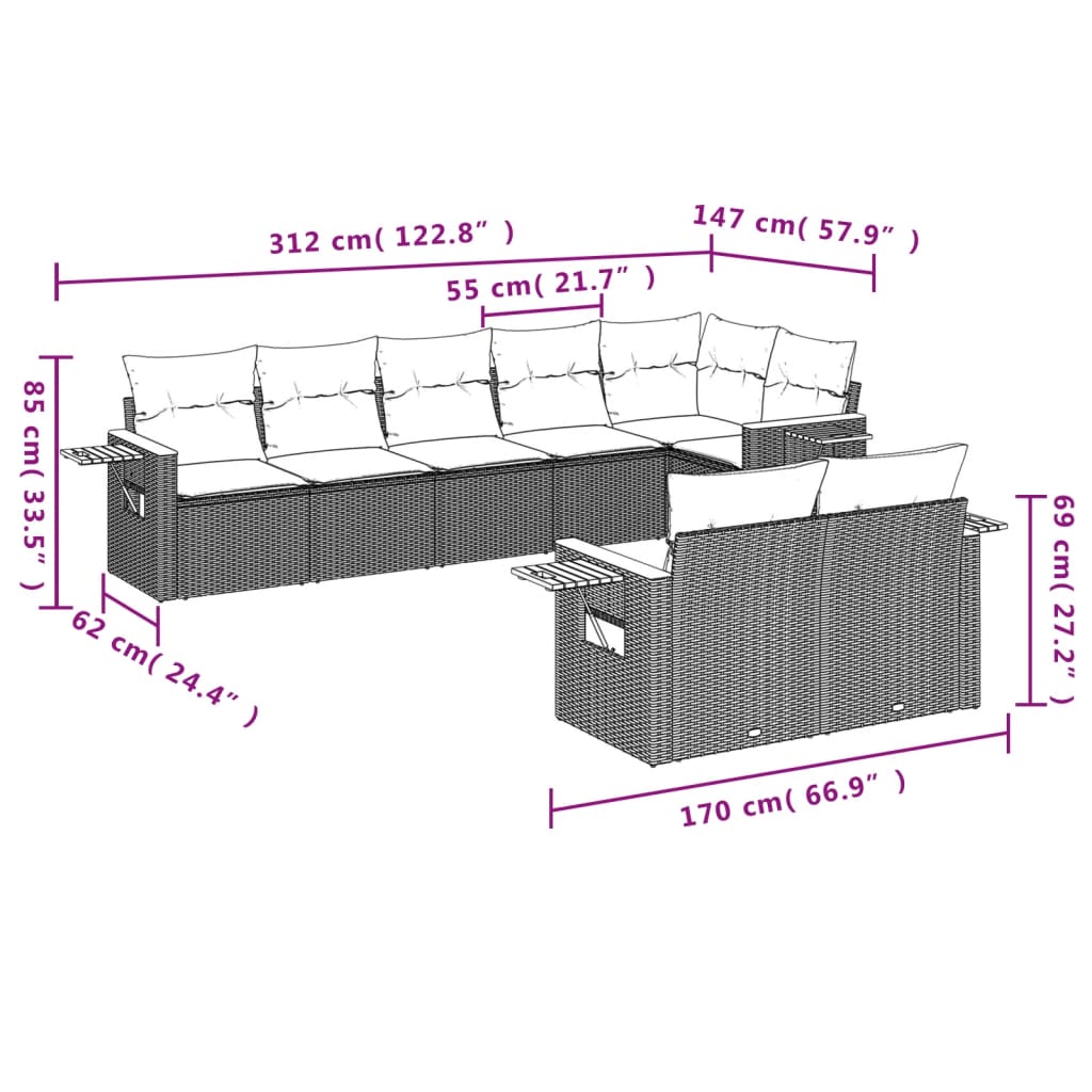 vidaXL Set de sofás de jardín 8 piezas y cojines ratán sintético negro