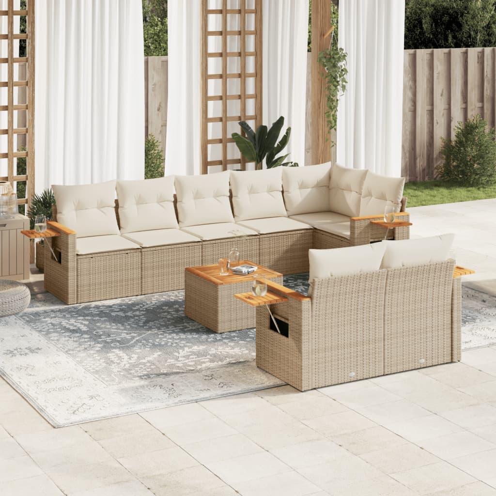 vidaXL Set de sofás de jardín 9 pzas con cojines ratán sintético beige