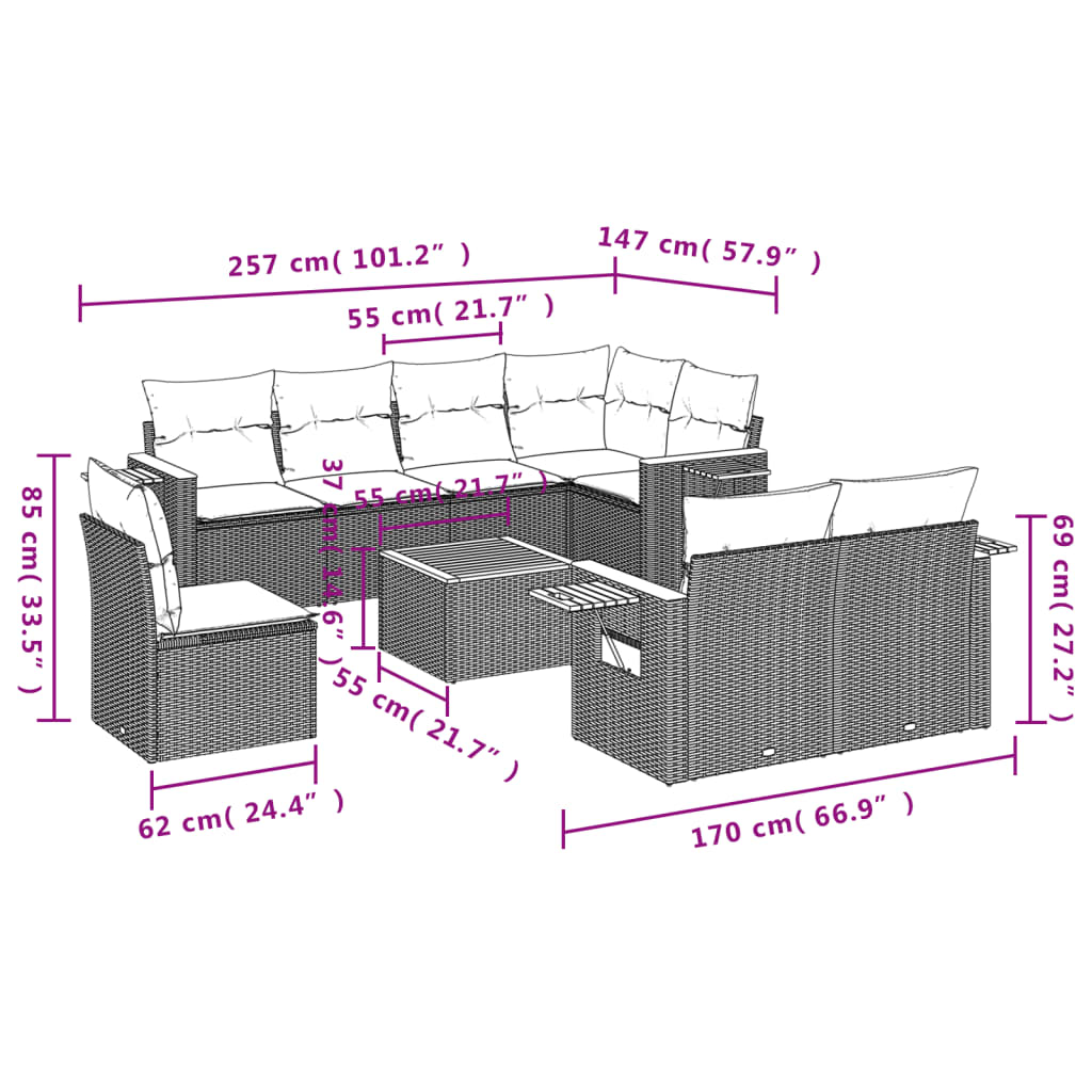 vidaXL Set de sofás de jardín 8 piezas y cojines ratán sintético negro