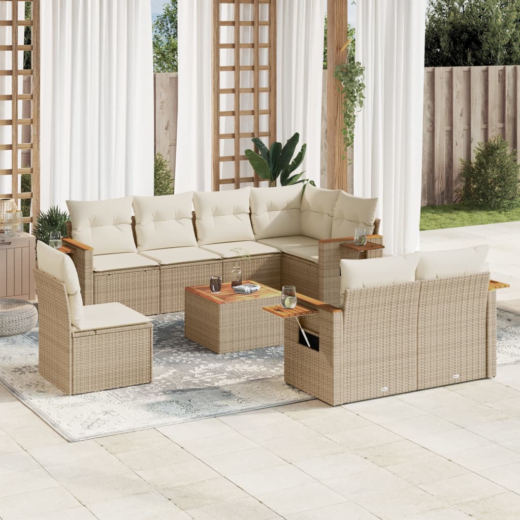 vidaXL Set de sofás de jardín 9 pzas con cojines ratán sintético beige