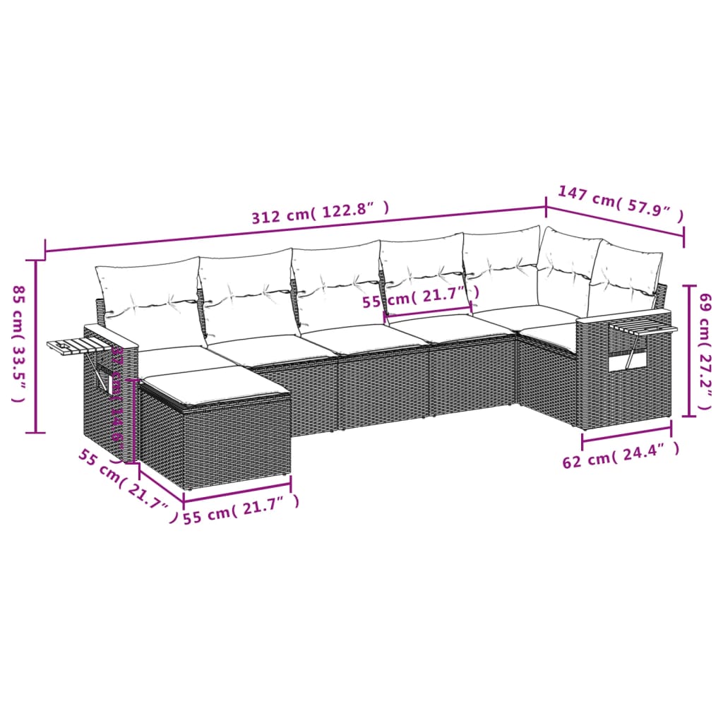 vidaXL Set sofás de jardín 7 piezas y cojines ratán sintético beige