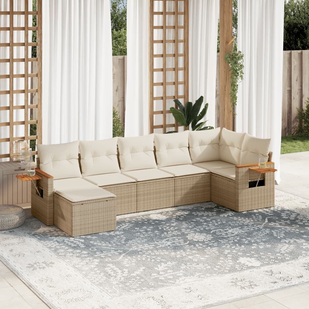 vidaXL Set sofás de jardín 7 piezas y cojines ratán sintético beige