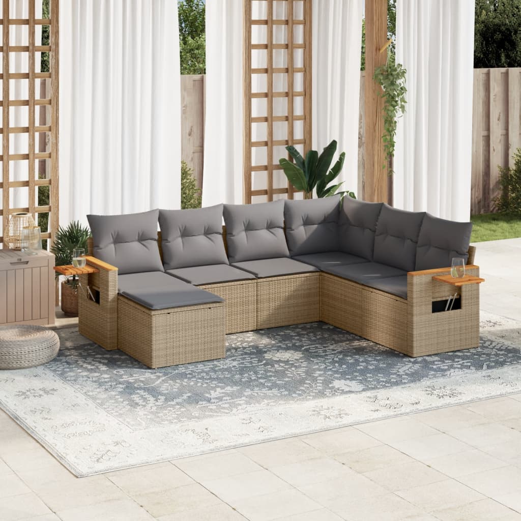 vidaXL Set sofás de jardín 7 piezas y cojines ratán sintético beige