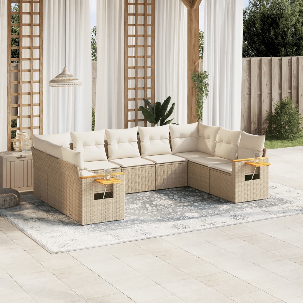 vidaXL Set de sofás de jardín 9 pzas con cojines ratán sintético beige