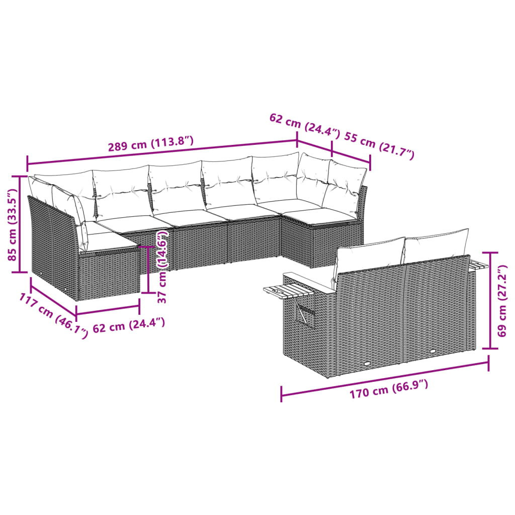 vidaXL Set de sofás de jardín 9 pzas con cojines ratán sintético beige