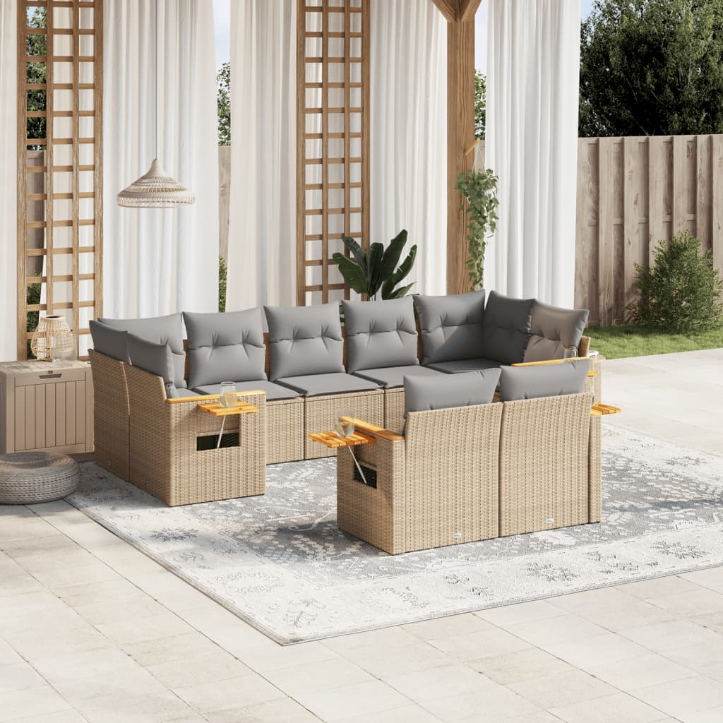 vidaXL Set de sofás de jardín 9 pzas con cojines ratán sintético beige