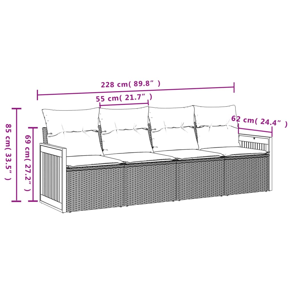 vidaXL Set de sofás de jardín 4 pzas y cojines ratán sintético gris