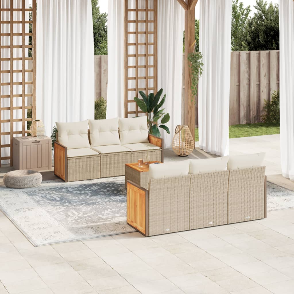 vidaXL Set sofás de jardín 7 piezas y cojines ratán sintético beige