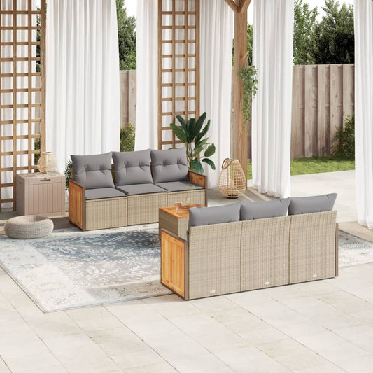 vidaXL Set sofás de jardín 7 piezas y cojines ratán sintético beige