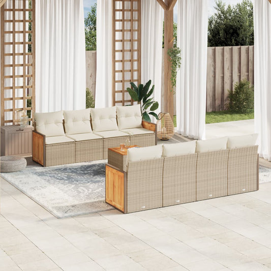 vidaXL Set de sofás de jardín 9 pzas con cojines ratán sintético beige