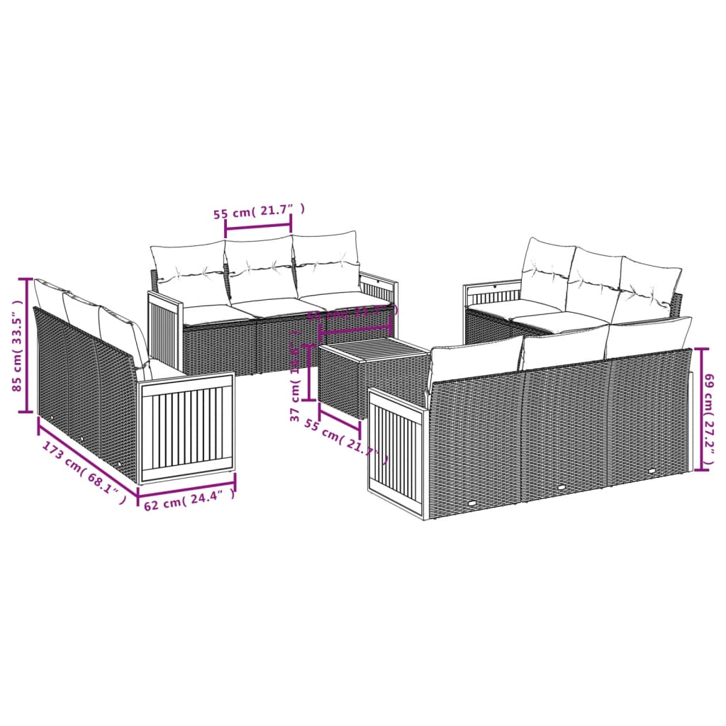 vidaXL Set sofás de jardín con cojines 13 pzas ratán sintético beige