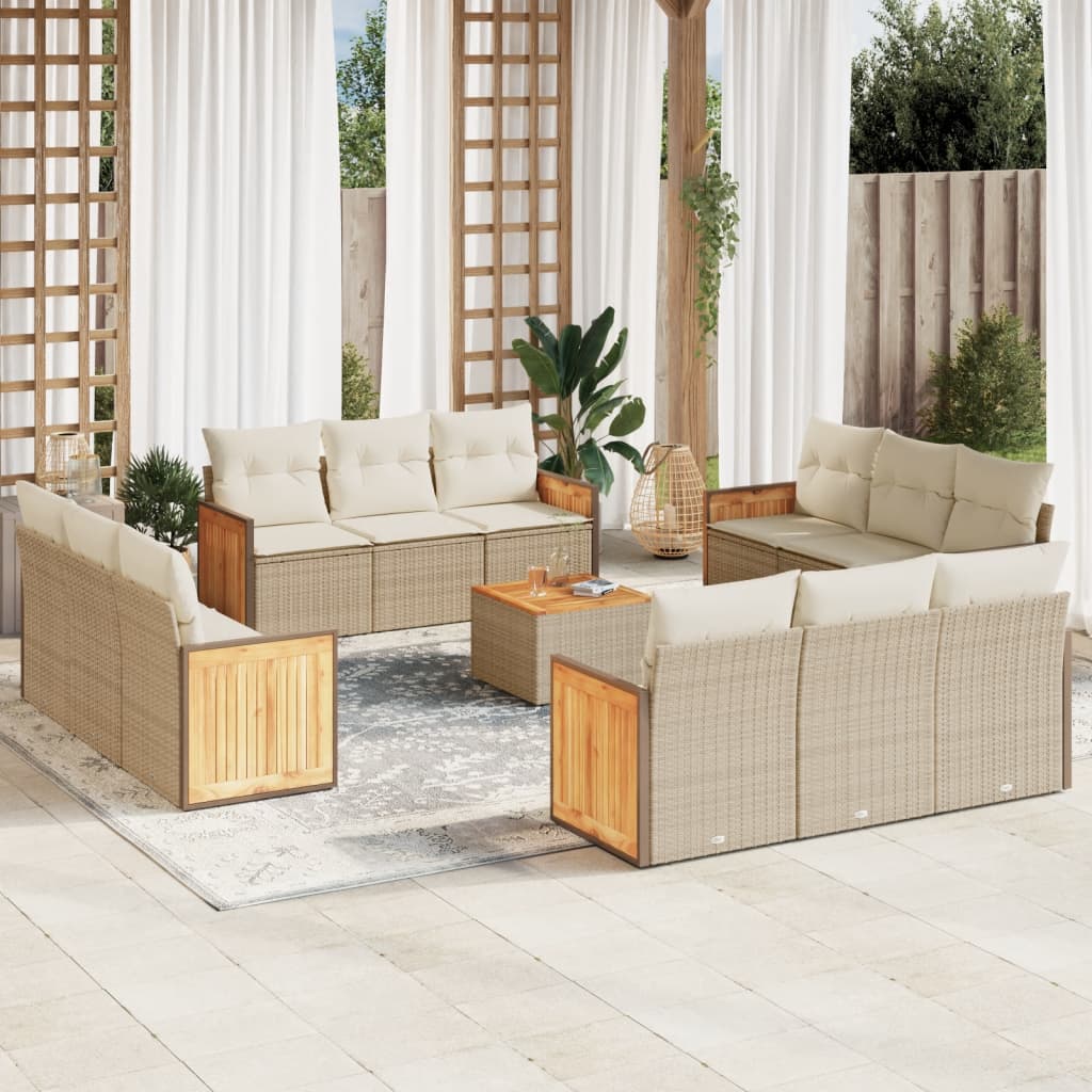 vidaXL Set sofás de jardín con cojines 13 pzas ratán sintético beige