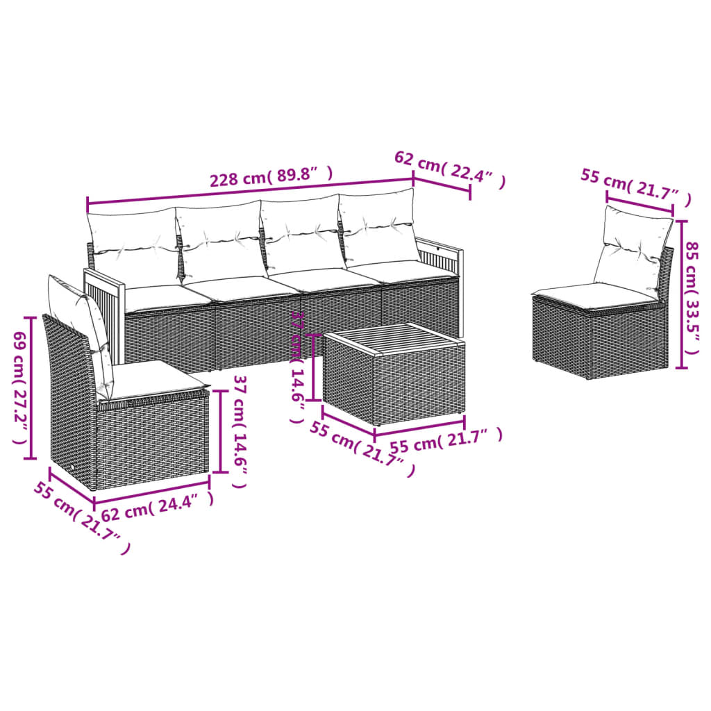 vidaXL Set sofás de jardín 7 piezas y cojines ratán sintético beige