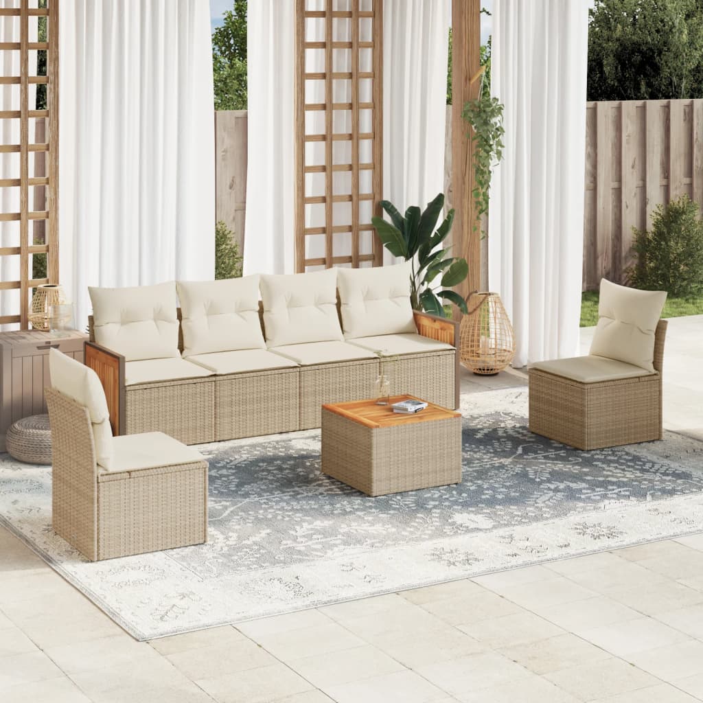 vidaXL Set sofás de jardín 7 piezas y cojines ratán sintético beige