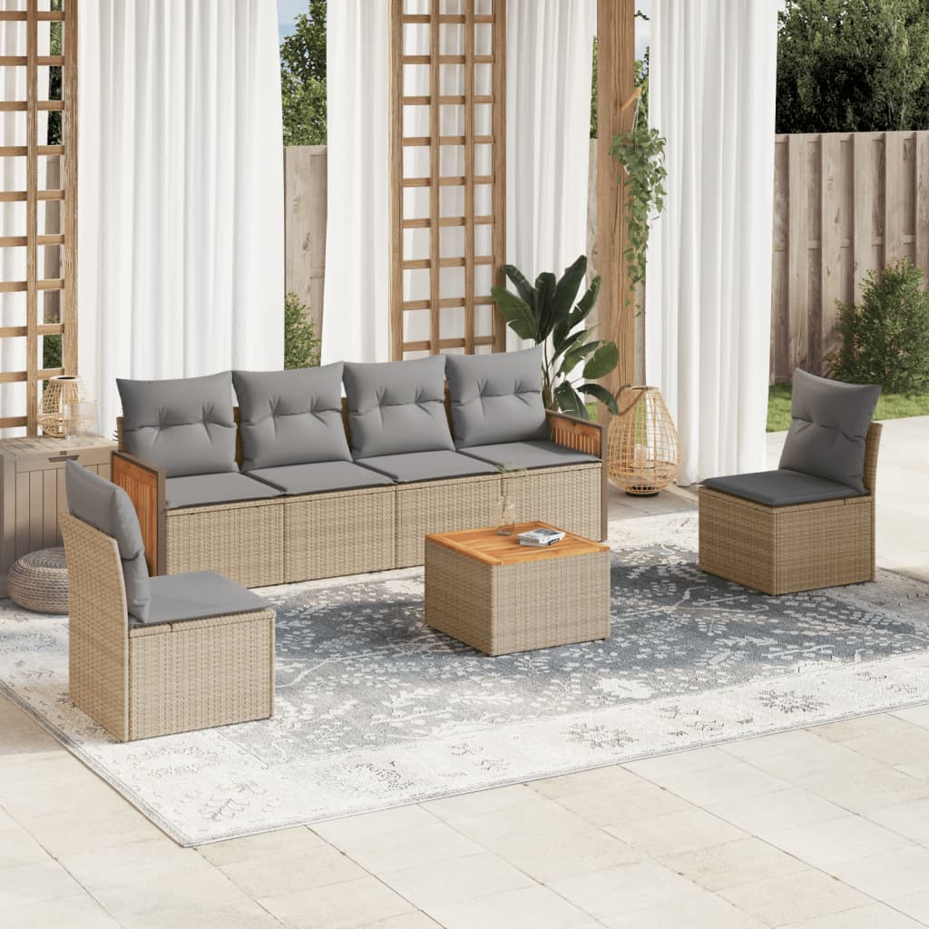 vidaXL Set sofás de jardín 7 piezas y cojines ratán sintético beige