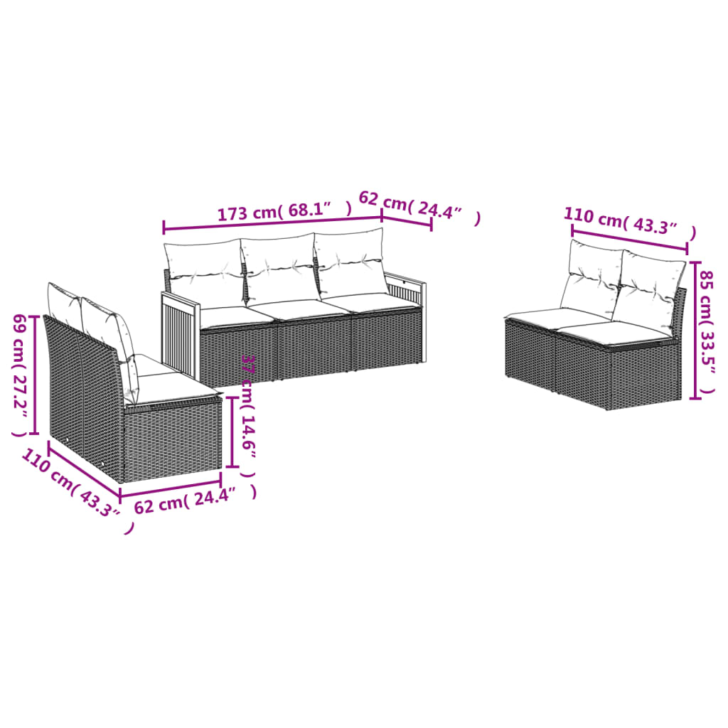 vidaXL Set sofás de jardín 7 piezas y cojines ratán sintético beige