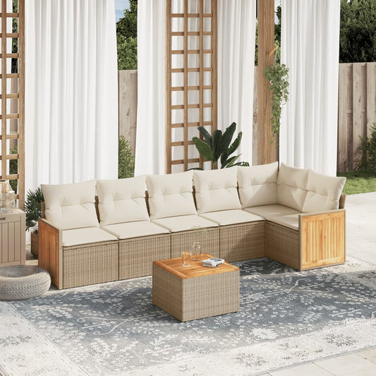 vidaXL Set sofás de jardín 7 piezas y cojines ratán sintético beige