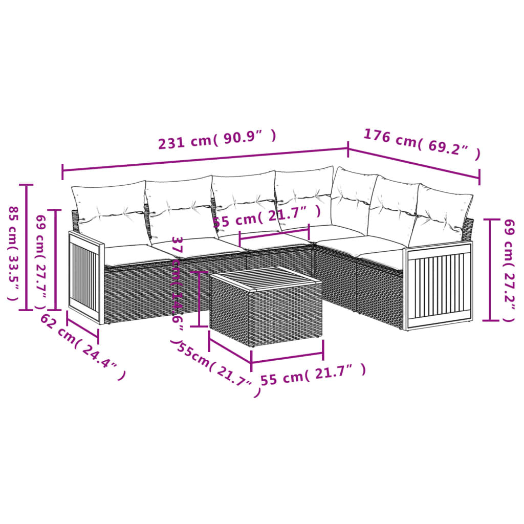 vidaXL Set sofás de jardín 7 piezas y cojines ratán sintético beige