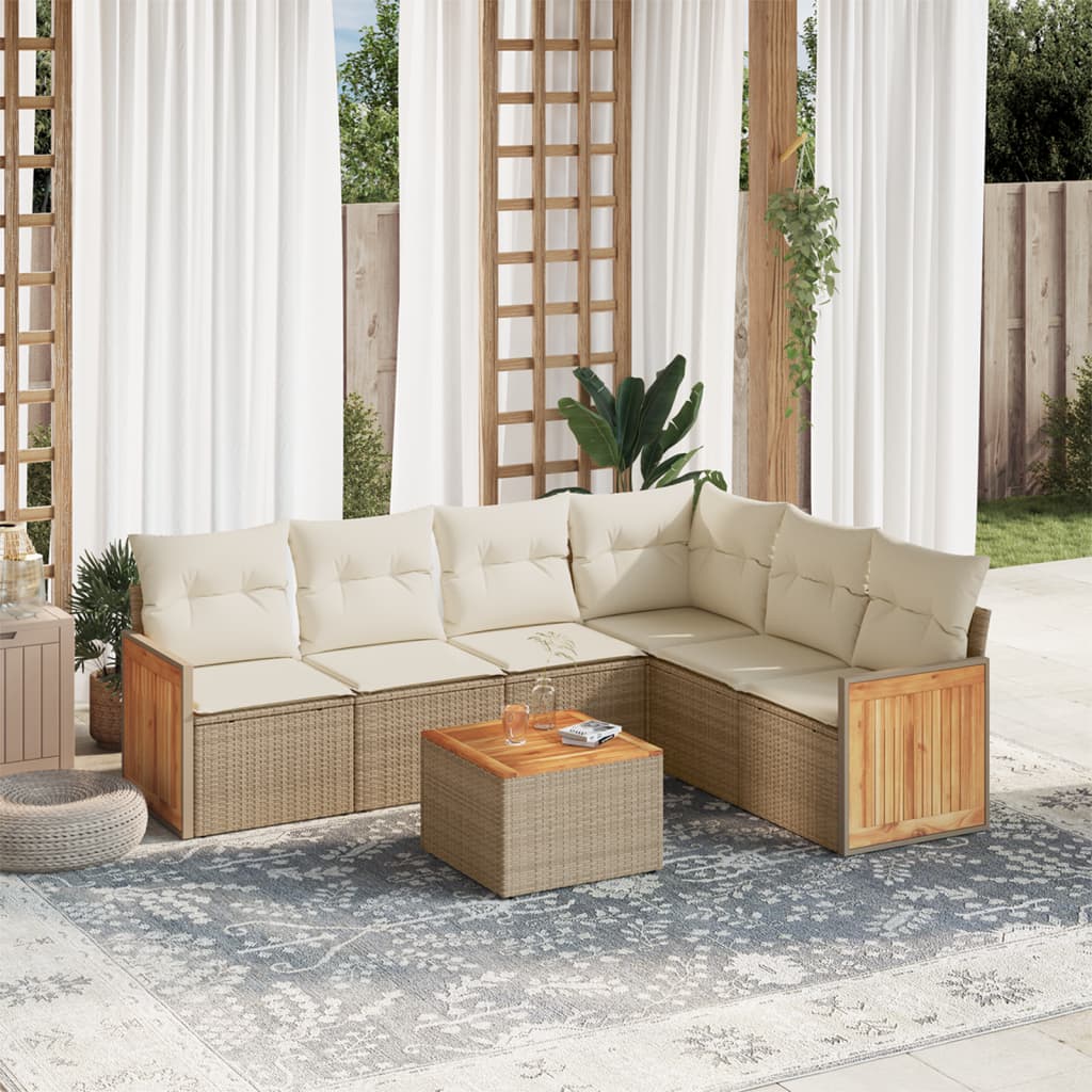 vidaXL Set sofás de jardín 7 piezas y cojines ratán sintético beige