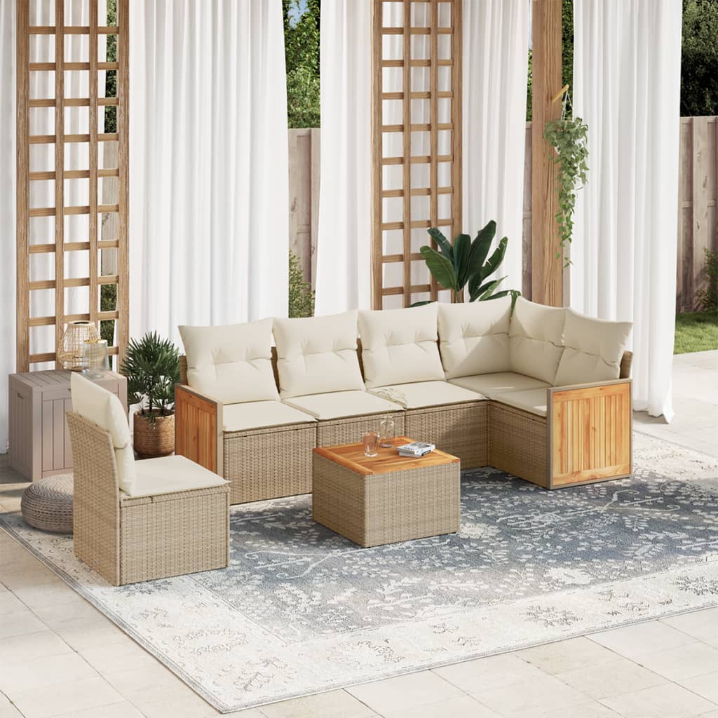 vidaXL Set sofás de jardín 7 piezas y cojines ratán sintético beige