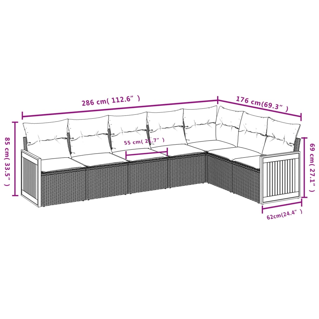 vidaXL Set sofás de jardín 7 piezas y cojines ratán sintético beige