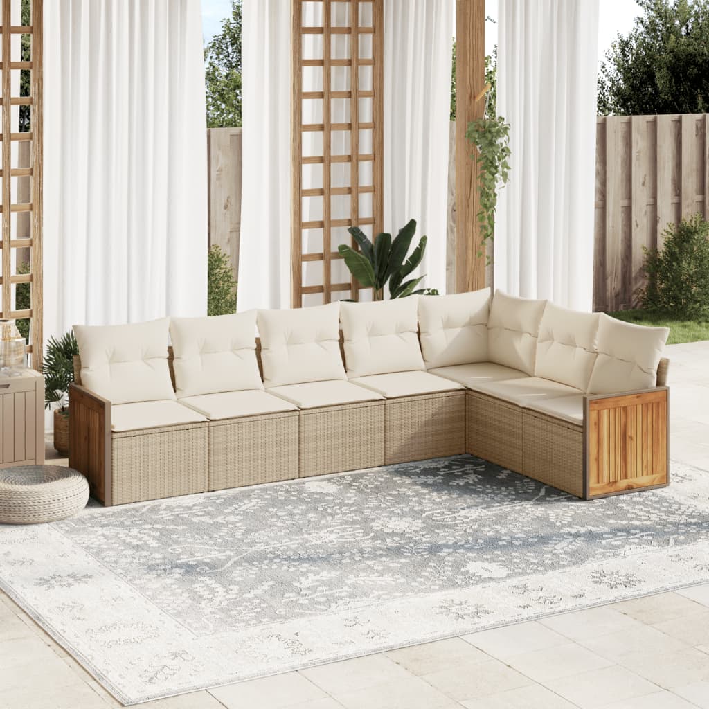 vidaXL Set sofás de jardín 7 piezas y cojines ratán sintético beige