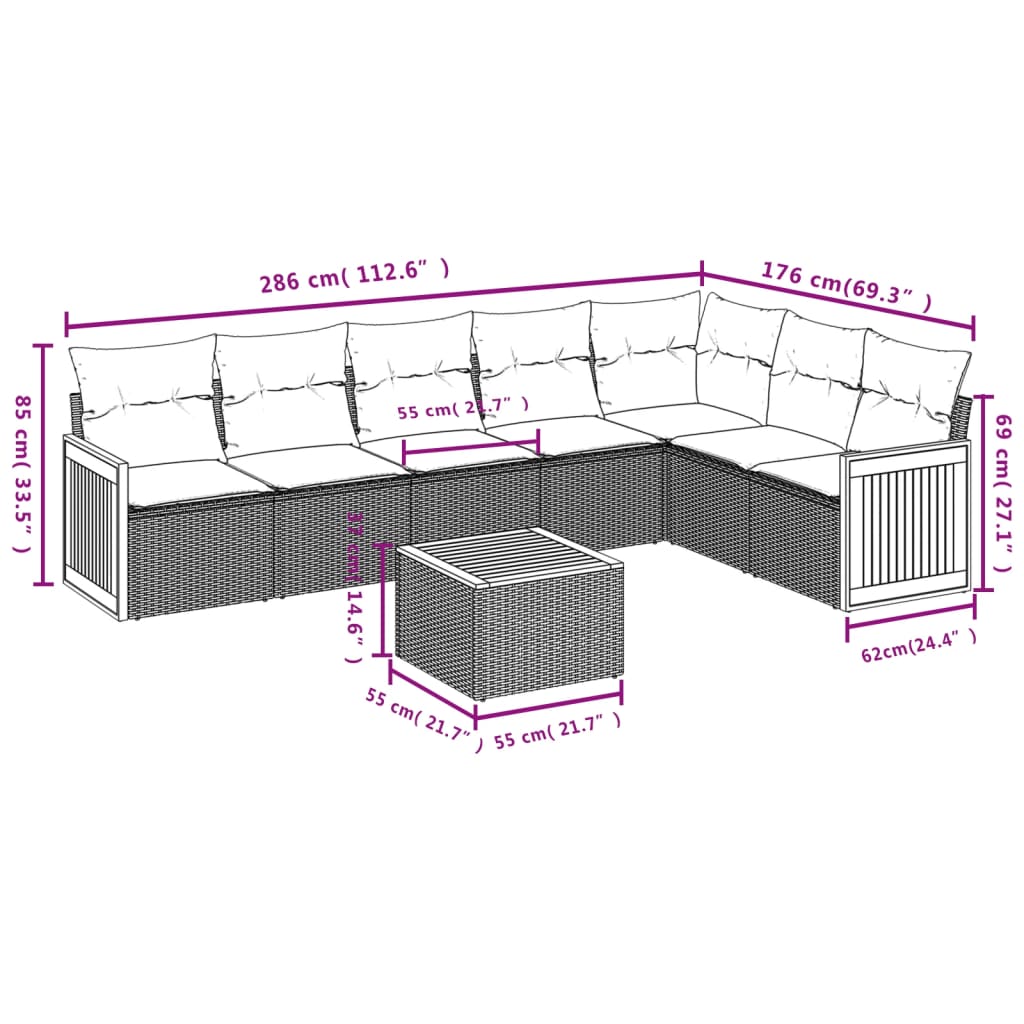 vidaXL Set de sofás de jardín 8 pzas y cojines ratán sintético gris