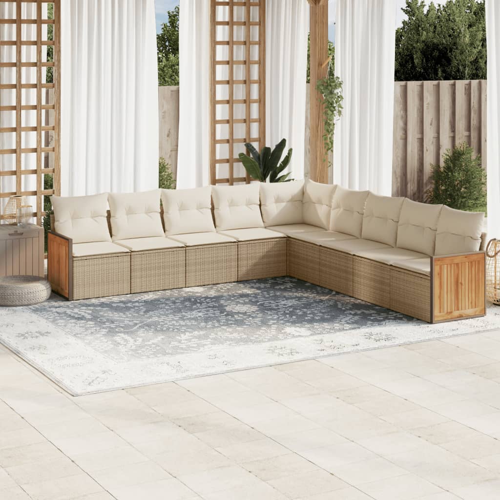 vidaXL Set de sofás de jardín 9 pzas con cojines ratán sintético beige