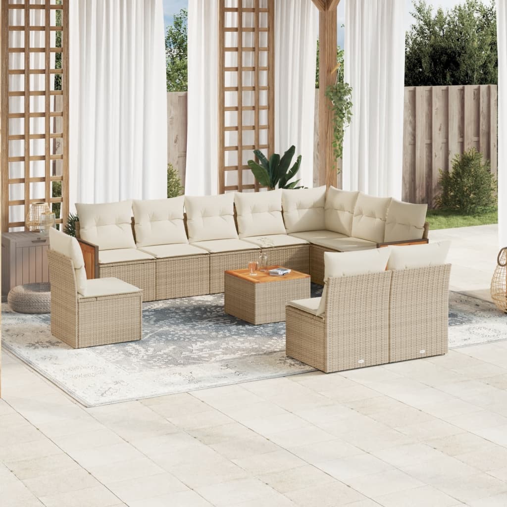 vidaXL Set de sofás de jardín 11pzas con cojines ratán sintético beige