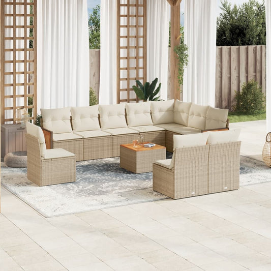 vidaXL Set de sofás de jardín 11pzas con cojines ratán sintético beige